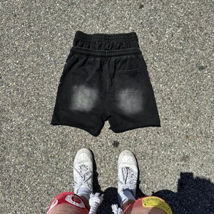 Oem Custom French Terry 100% Cotton Mid Waist Loose Streetwear Vintage Sun Faded Sweat <b>Shorts</b> Embroidery <b>Patch</b> Acid Wash - Product Image 3