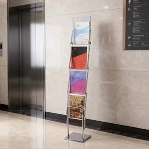 Présentoir de brochures robuste sur pied avec base en acier inoxydable, support multi-niveaux en acrylique pour prospectus, idéal pour les magasins de détail, présentoir portable - Product Image 1