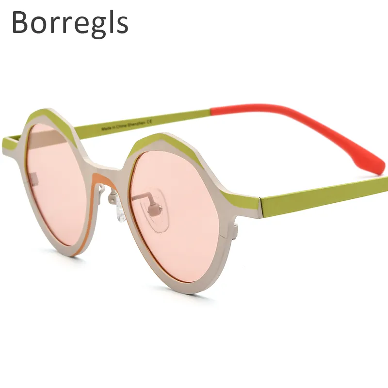 Borregls bunte Titan-Sonnenbrille Herren Vintage Polygon Mode Damen 2024 Neue Retro-Nylon-Linse UV400 Sonnenbrille 185803T