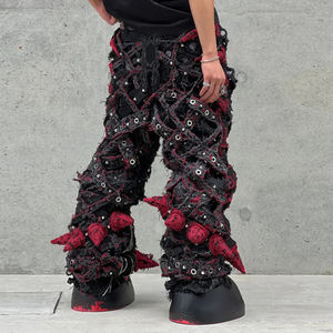 Jeans sur mesure pour homme, haute qualité, effet vintage, coupe large ajustée, taille mi-haute, grandes tailles - Product Image 3