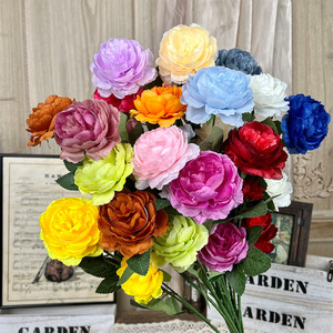 Yixuan <b>Artificial</b> Ranunculus <b>Flower</b> 3-Head Silk Realistic Wedding Decoration Living Room Floral Arrangement - Product Image 1