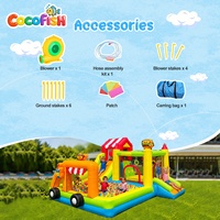 COCOFISH Combo Toboggan Gonflable et Château Gonflable Thème Food Truck, Parc Gonflable Extérieur pour Enfants