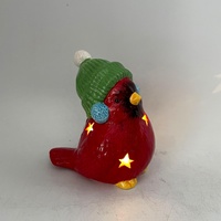 Oiseau rouge en céramique peint à la main éclairé par LED pour la décoration de vacances