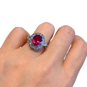 Fashion Eco-friendly Copper Minimalist Oval Cut 8*10/6*8mm Red Zircon Necklace and Ring <b>Set</b> for Sleek Everyday Style - Product Image 2