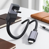 Kabel Data USB3.2 Gen2 Elbow Double Type-C PD100W Pengisian Cepat 10G dengan Mirroring Layar 4K Bahan PVC