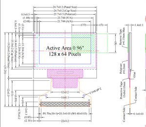 Display a doppio colore 0.96 pollici 128x64 oled dual color 30 pin display oled piccolo VG-2864KMBEG01 SSD1306 piccoli display - Product Image 4