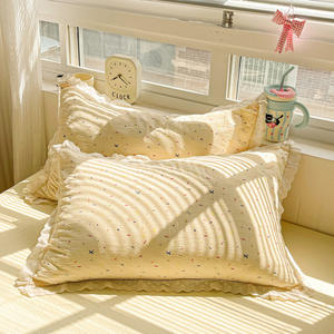 Ensemble de quatre pièces en gaze double couche, housse de couette en dentelle en pur coton, 4 draps, motif végétal, 200TC, style européen-américain, toutes saisons - Product Image 3