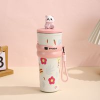 2025 Nouveau Design Offre Exceptionnelle 700ml Mignonne Gourde Panda Isotherme en Acier Inoxydable Portable pour l'Extérieur, Bouteille d'Eau à Boire Directement Avec Couvercle et Paille