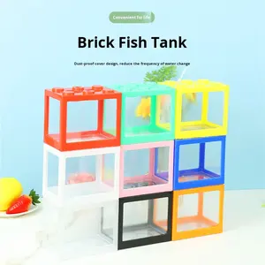 <span class=keywords><strong>Mini</strong></span> Pecera Creativa de Bloques de Construcción - Plástico Transparente, Fácil Montaje, Decoración de Escritorio para Oficina, para Betta y Medusas - Product Image 2