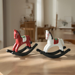 Cheval à bascule en bois, ornement de bureau, rouge, blanc, vert, style européen vintage, modèle pour salon, bureau, cave à vin - Product Image 1