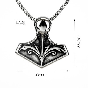Collier pendentif marteau de Thor en acier inoxydable pour homme, style nordique rétro, bijoux hip-hop, design géométrique, épée asymétrique - Product Image 5