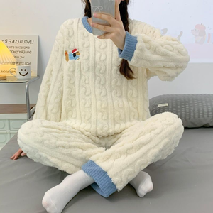 Pijamas de <span class=keywords><strong>Invierno</strong></span> para Mujer, Conjunto de Franela con Estampado de Dibujos Animados, Ropa de Dormir Gruesa de Manga Larga, Ropa de Casa Cómoda y Holgada con Estampado de Gatitos - Product Image 3