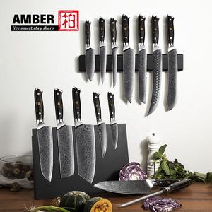 <span class=keywords><strong>Couteau</strong></span> de Boucher, Hachoir, à Découper la Viande, à Pain, à Désosser, à Fruits Santoku et <span class=keywords><strong>Couteau</strong></span> de Chef en Acier Damas VG10 avec Manche Ambre et Support Magnétique - Product Image 1