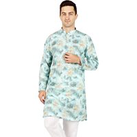 Conjunto de Kurta y Pijama para Hombre, Algodón, Estampado Digital, Ropa Tradicional Étnica India, para Diwali, Pantalones Blancos Sin Arrugas