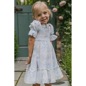 Vestido vintage para niñas, manga abombada corta <span class=keywords><strong>con</strong></span> puños elásticos, escote cuadrado elástico <span class=keywords><strong>con</strong></span> volantes - Product Image 4