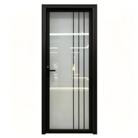 Pintu Kamar Mandi Aluminium Bingkai Hitam Kaca Buram Tahan Air Anti Korosi Pemisah Area Kering dan Basah Hotel Apartemen OEM Kustom