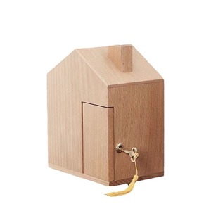 Hucha con forma de casa de madera con cerradura de llave para niños, para ahorrar monedas, diseño moderno y sencillo - Product Image 5