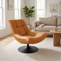 Fauteuil pivotant en cuir PU orange, fauteuil d'appoint ergonomique design avec base pivotante ronde en métal pour villa, hôtel, salon