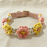 Collier pour chien personnalisé en nylon et cuir, avec breloques tissées en forme de fleur, souple et réglable, cadeau de Noël créatif et durable pour chien