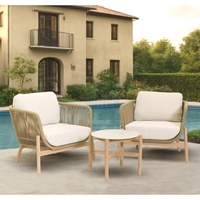 Ensemble de canapé de patio moderne de luxe avec chaise simple en corde, canapé d'extérieur en bois pour hôtel, mobilier de jardin, vente chaude