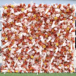 Warm Shade Full Pack Silk Flower <b>Wall</b> <b>Panel</b> For Boutique Wedding And Photo Shooting Layout - Product Image 1