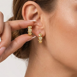 Pendientes de Botón en Forma de Corazón, Chapados en Oro de 18K, Joyería de Boda para Mujer, EKA-170 - Product Image 1