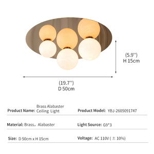 Alabaster Ceiling Lamp Brass <b>LED</b> AC Modern Luxury Flush <b>Mount</b> 3-<b>Light</b> Bedroom Living Room Hotel Custom - Product Image 2