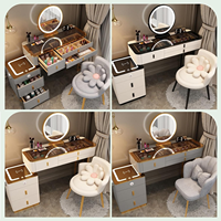 Ensemble de table de maquillage moderne pour chambre à coucher avec miroir éclairé, tabouret rembourré, 2 tiroirs de rangement, lumières 3 couleurs