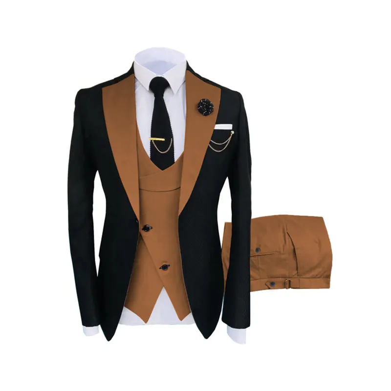 फैशन स्लिम फिट रंगीन जाकेट 3 Pcs दो टुकड़ा सेट औपचारिक नुकीला अंचल शादी प्रोम Terno Masculino पुरुषों के सूट के साथ कस्टम लोगो