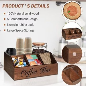 กล่องเก็บของไม้สำหรับบาร์กาแฟ พร้อมช่องใส่แคปซูลกาแฟและอุปกรณ์ต่างๆ สำหรับจัดระเบียบบนโต๊ะในห้องพักผ่อน - Product Image 5