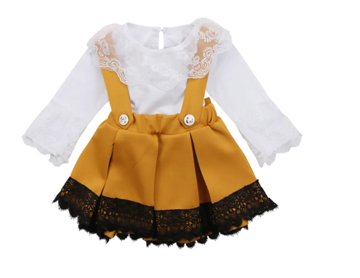 Robe jaune pour bébé avec dentelle noire, nouvelle jupe de costume pour fille, jupe jaune, barboteuse blanche en dentelle