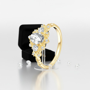 Bague de fiançailles pour femme en moissanite plaquée or 18 carats, taille ovale, motif floral, sertissage à griffes, style romantique, bijoux - Product Image 4