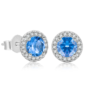 Wholesale <b>Blue</b> Zircon Flower <b>Stud</b> <b>Earrings</b> 925 Silver White Gold Plated Hip Hop Jewelry Hypoallergenic 5A CZ Bule Stone <b>Earrings</b> - Product Image 1