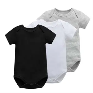 2021 Hot Selling Korte Mouw Pasgeboren Baby Witte Katoenen Blanco Custom Logo Baby Romper
