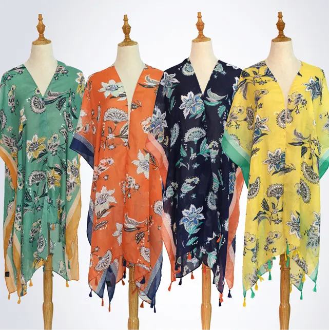 Groothandel Nieuwe Collectie Vrouwen Bloemen Kimono Vesten Stijlvolle Gedrukt Losse Gratis Grootte 2022 Beachwear Cover Up