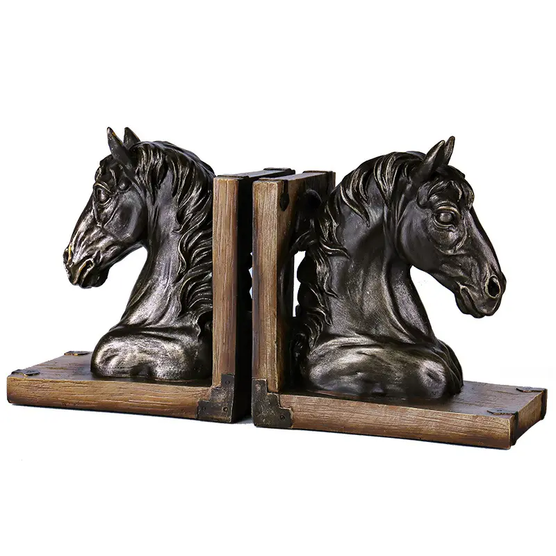 Caixa de bronze para livros, artesanato em resina, organizador decorativo para mesa ou jardim, estilo artificial, cavalo preto e animais