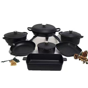 Juego de utensilios de cocina, juego de sartenes de hierro fundido, poco profunda cazuela de alta resistencia, sartén y tapa de Horno Holandés, hierro fundido esmaltado - Product Image 1