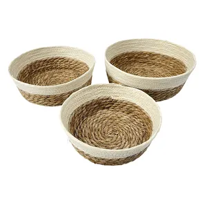 Wholesale Handmade Straw Paper Rope Woven Storage Basket Tray Custom Modern Natural Stitching Basket