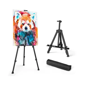 Sandaran layar lukisan seni portabel, sandaran Tripod logam aluminium dapat diatur dengan tas, tinggi dari 17 "hingga 66"