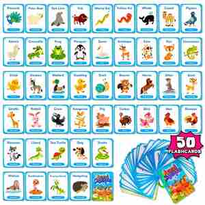 50 Tarjetas de Memoria para Niños, Desarrollo de Habilidades Linguísticas, Tarjetas de Aprendizaje con Dibujos Animados de Animales Lindos para Niños - Product Image 1