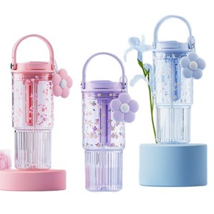 Plastic Water Bottle With Straw Floral Design <b>Large</b> Capacity Portable For Outdoor Use - Product Image 5