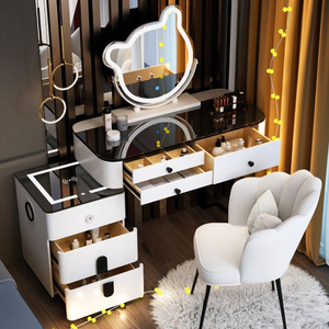 Phong cách Hiện Đại Đồ nội thất Vanity trang điểm dresser Set thiết kế kim loại chân phòng ngủ thông minh bàn trang điểm với Led Gương dressers - Product Image 1