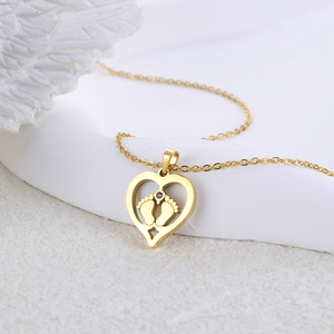 JUSTOP 304 316 Collier pendentif cœur micro-incrusté plaqué or, améthyste pierre de naissance, empreintes de bébé, romantique, pour usage quotidien - Product Image 1