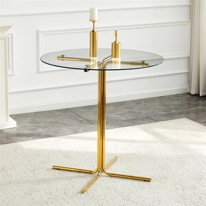 <span class=keywords><strong>Tavolino</strong></span> da Caffè Moderno Pieghevole ed Estensibile in Vetro Temperato da 36 Pollici con Robusto Supporto a Quattro Colonne <span class=keywords><strong>Cromato</strong></span> Oro per Spazi Piccoli - Product Image 1
