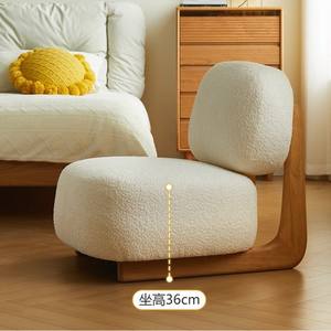 Solid Wood Lamb Wool Single <b>Sofa</b> Chair With Backrest Living Room Floor Standing Designer Chair - Product Image 2