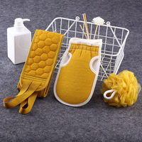 Ebest A3059 – Éponge de bain durable en plastique épaissi, trois pièces, avec serviette longue rayée pour le dos, pour le bain et les toilettes