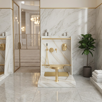 Station de Wudu en Surface Solide, Unité d'Ablution Musulmane, Veine de Marbre, avec Tabouret de Douche, Main courante, Bassin de Lavage des Pieds pour la Prière en Mosquée
