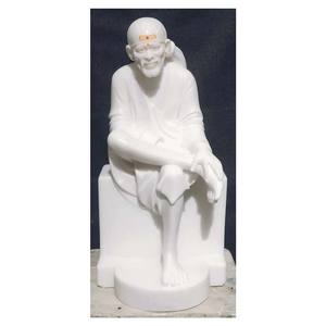 Statue du seigneur Sai Baba assis en marbre blanc pur - Product Image 1