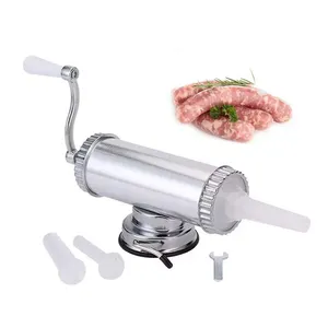 Homemade Aluminum Meat Sausage Maker 5 LBS Sausage Stuffer with Suction Base Horizontal Packed 3 Plastic Nozzles Tubes