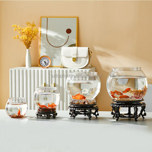 Tangki akuarium ikan mas plastik tebal, desktop kecil transparan tangki ikan mas bulat - Product Image 2